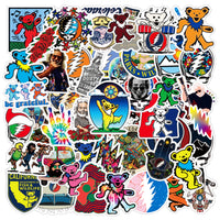 PANTIDE 53Pcs Grateful Bears Stickers Vinyl Waterproof Dancing Rock Band Bears Stickers for Laptop Bottles Skateboard Vehicles Electric Guitar Bass Drum Phone Cartoon Bears Graffiti Decals Gift