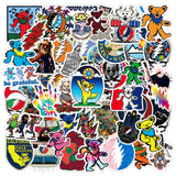 PANTIDE 53Pcs Grateful Bears Stickers Vinyl Waterproof Dancing Rock Band Bears Stickers for Laptop Bottles Skateboard Vehicles Electric Guitar Bass Drum Phone Cartoon Bears Graffiti Decals Gift