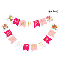 PANTIDE JOJO Happy Birthday Banner with Golden Sparkle Letters, Pink JOJO Themed Birthday Party Decorations, Pre-Assembled Swallowtail Bunting Flag Garland Hanging Decor for Girls Birthday Baby Shower