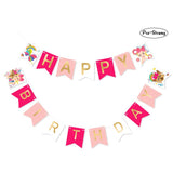 PANTIDE JOJO Happy Birthday Banner with Golden Sparkle Letters, Pink JOJO Themed Birthday Party Decorations, Pre-Assembled Swallowtail Bunting Flag Garland Hanging Decor for Girls Birthday Baby Shower