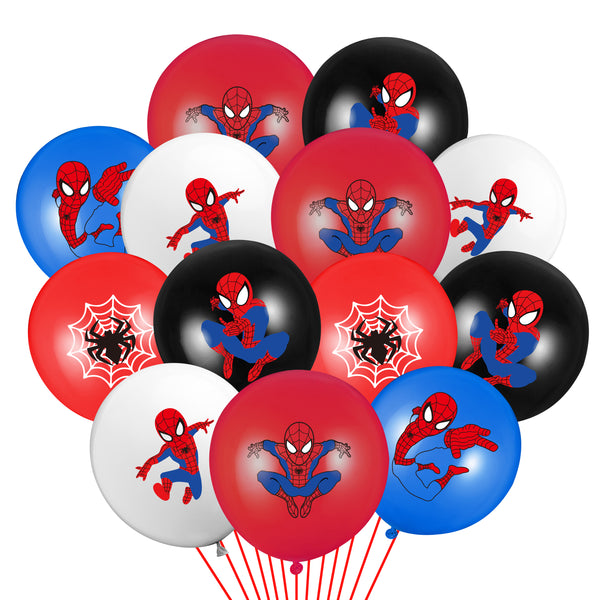 PANTIDE 50 Packs Spiderman Birthday Balloons, 12Inch Blue Red Black Latex Balloons Bouquet with Ribbons, Avengers Superhero Party Favors Decorations Supplies for Kids Boys Birthday Party Baby Shower