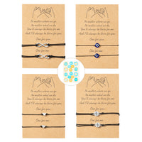 PANTIDE 4 Pairs Pinky Promise Distance Matching Bracelets Set - Adjustable Bracelets of Compass Heart-Shaped Infinity Evil Eye Patterns, Birthday Xmas for Couple Families Friends
