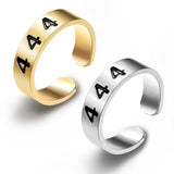 PANTIDE 2Pcs Angel Number 444 Stamped Rings Set Alloy Gold Plated Personalized Lucky Number 444 Charm Adjustable Numerology Rings Trendy Jewelry Birthday Gift for Women Men Girls (Gold & Silver)