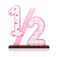 PANTIDE Half Number Sign 1/2 Birthday Wooden Table Centerpiece for Baby Girls 6 Month Birthday Party Decoration Supplies Pink Large Numbers Table Decor for Half Year Baby Shower Cake Smash Photo Props