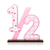 PANTIDE Half Number Sign 1/2 Birthday Wooden Table Centerpiece for Baby Girls 6 Month Birthday Party Decoration Supplies Pink Large Numbers Table Decor for Half Year Baby Shower Cake Smash Photo Props