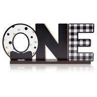 PANTIDE Mr. Onederful ONE Letter Sign Wooden Table Centerpiece for Baby Boys Little Man 1st Birthday Party Decorations Black White and Gold Checkered Bow Tie Table Decor Baby Shower Cake Smash Props