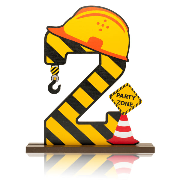 PANTIDE Construction Zone 2 Letter Sign Wooden Table Centerpiece for Baby Boys Dump Truck Car 2nd Birthday Party Decoration Supplies Construction Hat Ornament for Baby Shower Cake Smash Photo Props