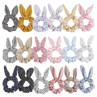 PANTIDE 18 Packs Rabbit Bunny Ear Hair Scrunchies Ponytail Holder Bobbles, Soft Elastic Bow Scrunchy Hair Ties Hair Bands Accessories for Women Girls, Stripes/Wave Point/Waffle