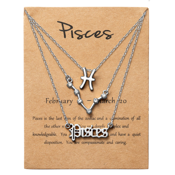 PANTIDE 3Pcs Constellation Zodiac Layer Necklace for Women Retro Gold Plated 12 Constellation Pendant Necklace Exquisite Letter Horoscope Old English Zodiac Sign Necklace Jewelry Birthday Gift(Silver)