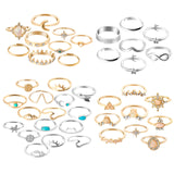 PANTIDE 55Pcs Boho Star Moon Knuckle Ring Set for Women Girls Vintage Stackable Trendy Finger Midi Rings Jewelry Bohemian Hollow Carved Flowers Gold&Silver Rings Crystal Joint Rings with Storage Bag