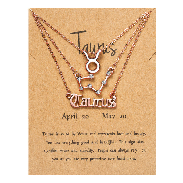 PANTIDE 3Pcs Constellation Zodiac Layer Necklaces for Women Girls, Retro Gold Plated 12 Constellation Pendant Necklace Exquisite Letter Horoscope Old English Zodiac Sign Necklace Jewelry Birthday Gift