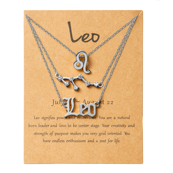PANTIDE 3Pcs Constellation Zodiac Layer Necklace for Women Retro Gold Plated 12 Constellation Pendant Necklace Exquisite Letter Horoscope Old English Zodiac Sign Necklace Jewelry Birthday Gift(Silver)