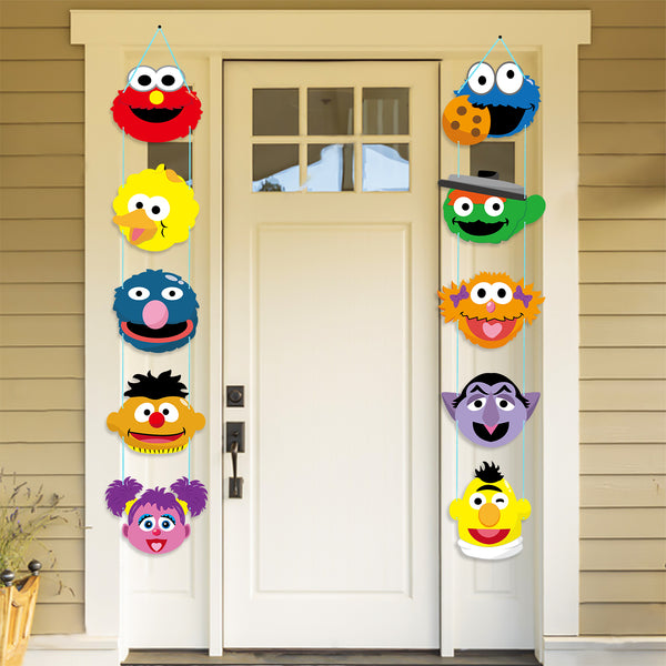 PANTIDE Sesame Party Decorations | Sesame Cutouts Door Sign Porch Sign | Hanging Flags Banners for Outdoor and Indoor Home Wall Decor | Elmo Cookie Monster Big Bird Ernie Oscar Inspired Party Supplies