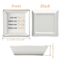 PANTIDE Golden Girls Theme Ceramic Ring Dish with Golden Edges Square Trinket Tray Ring Earring Necklace Holder Decor Jewelry Organizer Trinket Dish Gifts for Women Mom Grandma Mother's Day Birthday