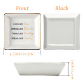 PANTIDE Golden Girls Theme Ceramic Ring Dish with Golden Edges Square Trinket Tray Ring Earring Necklace Holder Decor Jewelry Organizer Trinket Dish Gifts for Women Mom Grandma Mother's Day Birthday