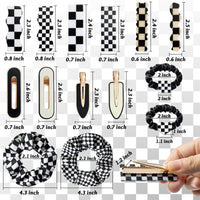 PANTIDE 14 Packs Black and White Checkered Hair Pins Hair Scrunchies Set Checkerboard No Crease Wave Geometric Duckbill Hair Clip and Hair Ties Fashion Hair Accessories for Women Girls Toddlers