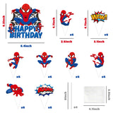 PANTIDE 49Pcs Spiderman Cake Topper Cupcake Toppers - Happy Birthday Cake Decoration, Cupcake Picks of Different Spiderman Patterns, Avengers Superhero Themed Birthday Party Decorations for Kids Boys