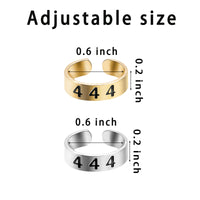 PANTIDE 2Pcs Angel Number 444 Stamped Rings Set Alloy Gold Plated Personalized Lucky Number 444 Charm Adjustable Numerology Rings Trendy Jewelry Birthday Gift for Women Men Girls (Gold & Silver)