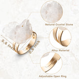 PANTIDE 6Pcs Crystal Raw Stone Rings Irregular Gemstone Open Rings Adjustable Nature Stone Rings Jewelry Gift Purple Yellow Pink White Crystal Green Fluorite Obsidian Rings for Women Girls (Gold)