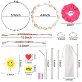 PANTIDE 65Pcs VSCO Stuff Set-VSCO Stickers, Velvet Hair Scrunchies, Shell Necklace Choker, Wave Rings, Nepal Woven Friendship Bracelets, Metal Straws with Brush and Storage Bag, Shoes Charms