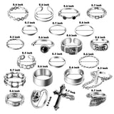 PANTIDE Vintage Punk Rings Set Gothic Knuckle Midi Rings Adjustable Alloy Chain Belt Cross Stackable Finger Half Open Rings Cool Fashion Joint Jewelry for Women Men (Silver) 22Pcs