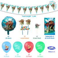 PANTIDE 36 Pieces Moana Party Decorations Supplies Kit - Including Double-Sided Latex Balloons, Foil Balloons, Cake & Cupcake Toppers, Banner Flag, Table Cover for Kids Birthday Party Baby Shower