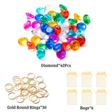 PANTIDE 78Pcs Acrylic Diamond Gems Jewels Alloy Gold Round Ring Set The Blue Hedgehog Chaos Emeralds Power Rings Party Favor Supplies Cake Decoration Pirate Treasure Chest Hunt for Kids with Bag