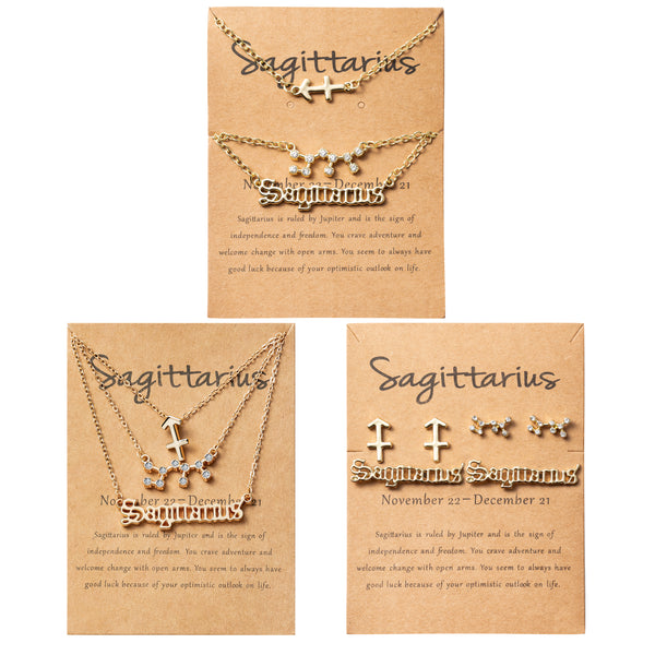 PANTIDE 12Pcs Constellation Zodiac Layer Necklaces Bracelet Earrings Aquarius Pisces Aries Taurus Gemini Cancer Leo Virgo Libra Scorpio Sagittarius Capricorn Initial Dainty Jewelry Gift for Girl Women