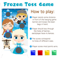 PANTIDE Frozen Toss Game Banner with 4 Bean Bags, Snow Queen Elsa Anna Party Games Activities for Kids and Adults, Frozen Theme Indoor Outdoor Throwing Game Birthday Party Decoration Supplies