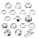 PANTIDE 17Pcs Punk Gothic Rings Set, Vintage Knuckle Rings Set Adjustable Alloy Biker Obsidian Chain Open Rings, Stackable Hollow Carved Finger Rings Midi Rings Joint Jewelry for Women Girls (Silver)