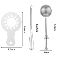 PANTIDE Dusting Wand for Sugar Flour and Spices, Easy One-handed Operation Handle Powdered Sugar Shaker Duster Stainless Steel Baking Tools and Accessories with Mini Whisk and 19Pcs Stencils Templates