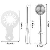 PANTIDE Dusting Wand for Sugar Flour and Spices, Easy One-handed Operation Handle Powdered Sugar Shaker Duster Stainless Steel Baking Tools and Accessories with Mini Whisk and 19Pcs Stencils Templates
