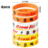 PANTIDE 74Pcs Karate Taekwondo Party Favors Supplies Set Silicone Rubber Bracelet Keychain Button Pins Badges Stickers TV Show Strike First Strike Hard No Mercy Karate Theme Birthday Dress Up for Kids