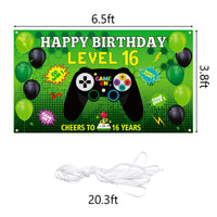 PANTIDE Level 16 Video Game Happy Birthday Backdrop Banner- Level Up Birthday Party Decorations Supplies, Game Controller Balloon Banner Background, Game On Party Large Poster Accessory (6.5 x 3.8ft)