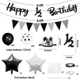 PANTIDE 6 Months Birthday Decorations Set for Baby Boy, Black & White Happy 1/2 Birthday Triangle Flag Banner Glitter 1/2 Cake Topper Crown Hat Latex Foil Balloons for Half Year Birthday Baby Shower