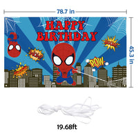 PANTIDE Superhero Happy Birthday Backdrop Banner Spider Themed Large Poster Photography Background Fabric Posters Wall Decor Party Favors Decorations Supplies Photo Booth Props for Kids (6.6ft*3.8ft)