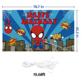 PANTIDE Superhero Happy Birthday Backdrop Banner Spider Themed Large Poster Photography Background Fabric Posters Wall Decor Party Favors Decorations Supplies Photo Booth Props for Kids (6.6ft*3.8ft)