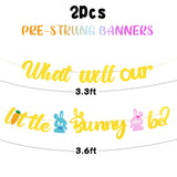 PANTIDE Little Bunny Gender Reveal Banner Glitter Easter What Will Our Little Bunny Be Easter He or She Gender Reveal Hung Bunting Pregnancy Announcement Party Decorations Supplies for Baby Shower