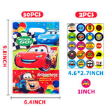 PANTIDE Race Car Goodies Candy Treat Bags, 50Pcs Race Car Plastic Bags with Stickers, Let’s Go Racing Birthday Party Favors Party Supplies for Kids Adults, Racing Theme Party Gift Bags with Handles
