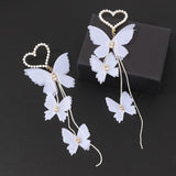 PANTIDE Pearl Heart Butterfly Dangle Earrings for Women Girls, Wedding Pearl Plated Yarn Butterfly Hook Long Tassel Dangling, Butterfly Earrings for Bridal Dress Ear Accessories Earrings Gift