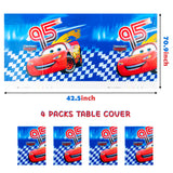 PANTIDE 4Pcs Race Car Table Covers Plastic Disposable Rectangle Tablecloth Racing Car Themed Birthday Party Decoration Supplies for Kids Boys Let’s Go Racing Sports Events Game Baby Shower, 70.9 x 42.5”