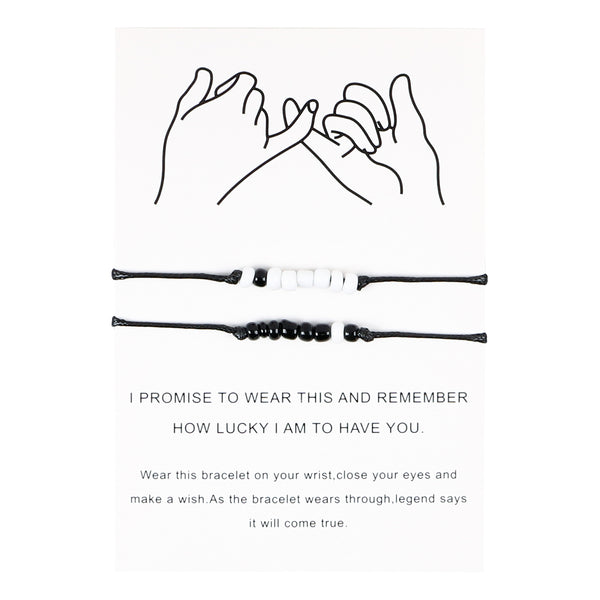 PANTIDE 2Pcs Pinky Promise Bracelets Adjustable Distance Matching Bracelets for Best Friends Couple Family Sisters Friendship Bracelets Birthday Gift for Girlfriend Boyfriend Teen Girls Women Men