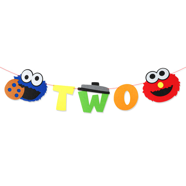 PANTIDE Sesame Inspired 2nd Birthday Banner Sesame Themed Two Banner High Chair Banner Elmo Cookie Monster Photo Props Garland Party Supplies Decorations for Two Years Old Boys Girls