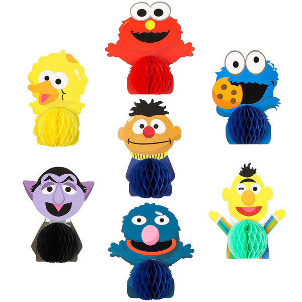 PANTIDE 7Pcs Sesame Honeycomb Centerpieces Table Topper, Double-Sided Elmo Cookie Monster Table Decorations Sesame Party Favors Photo Booth Props for Kids Birthday Party Sesame Theme Party Supplies