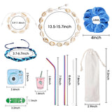 PANTIDE 84Pcs VSCO Starter Stuff Pack Set- Velvet Hair Scrunchies, VSCO Stickers, Shell Necklace Choker, Shell Bracelets, Adjustable Handmade Wave Bracelets, Metal Straws with Brush and Storage Bag