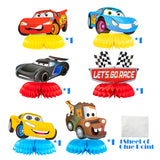 PANTIDE 6 Pieces Race Car Honeycomb Centerpieces for Party Table Decor, Double-Sided Racing Table Topper for Birthday Party Supplies Favors, Let’s Go Racing Themed Photo Booth Props for Baby Shower
