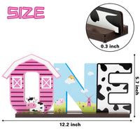 PANTIDE Pink Farm Animals One Letter Sign Wooden Table Centerpiece for Baby Girls Cow Barnyard Animals Themed 1st Birthday Party Decorations Supplies Milestone Baby Shower Cake Smash Photo Props