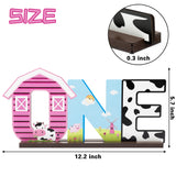PANTIDE Pink Farm Animals One Letter Sign Wooden Table Centerpiece for Baby Girls Cow Barnyard Animals Themed 1st Birthday Party Decorations Supplies Milestone Baby Shower Cake Smash Photo Props