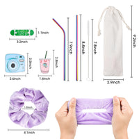 PANTIDE 86Pcs VSCO Starter Stuff Pack Set VSCO Accessories Gift for Teen Girls- Velvet Hair Scrunchies, VSCO Stickers for Hydro Flask, Stainless Steel Straws with Cleaning Brush and Storage Bag