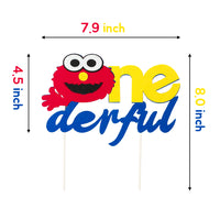 PANTIDE Sesame Inspired ONE Birthday Cake Topper, Onederful 1st Birthday Cake Topper Sesame Party Decoration Party Supplies Elmo Cake Topper Cake Decoration Party Supplies for Boys and Girls